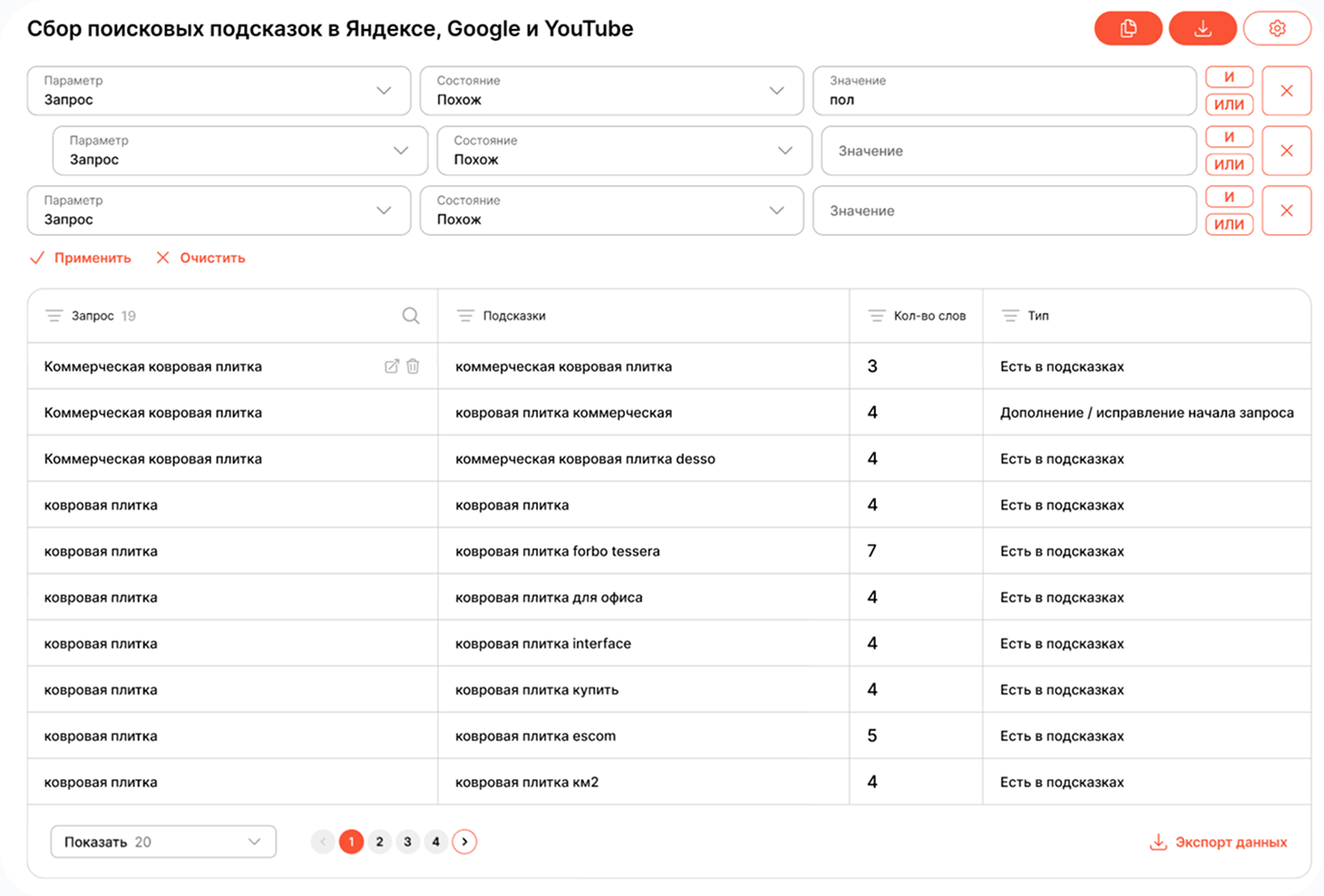 A ready keyword list in 1 click