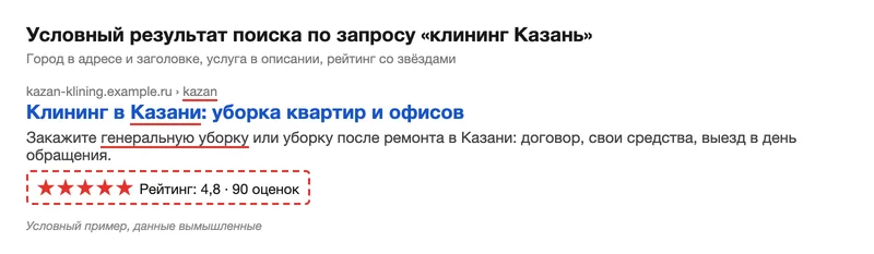 Условный сниппет клининговой компании в поиске