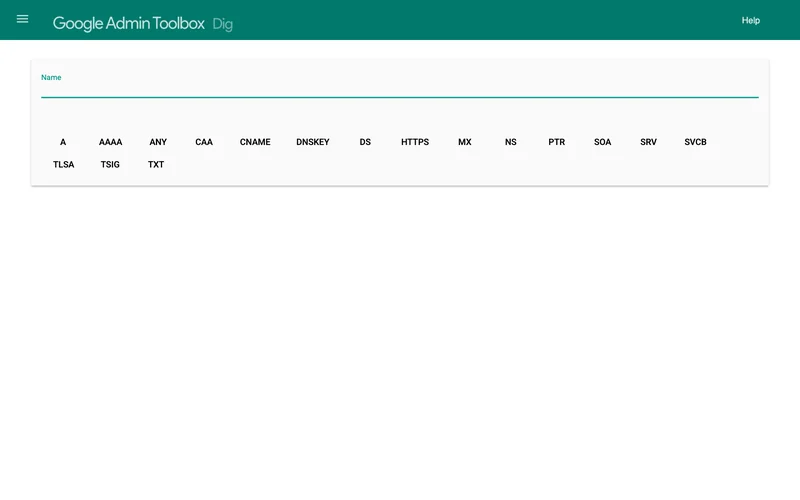 Страница инструмента Google Admin Toolbox Dig