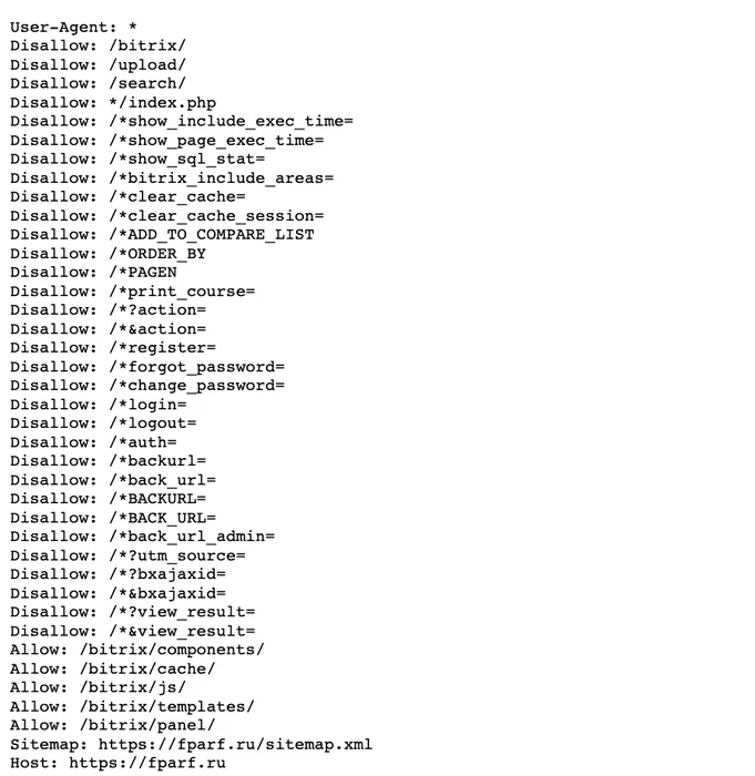 Файл robots.txt с директивами Disallow, Allow и адресом Sitemap