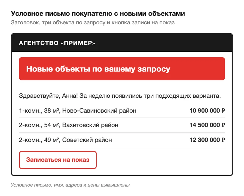 Условное письмо агентства покупателю