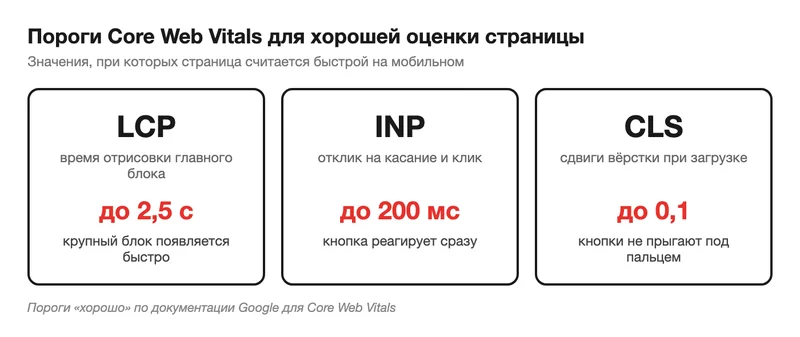 Пороги хорошей оценки Core Web Vitals