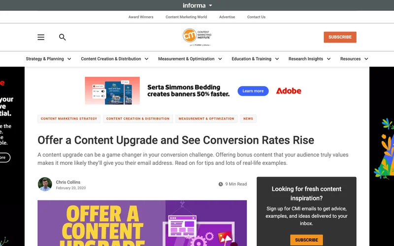 Статья Content Marketing Institute о content upgrade