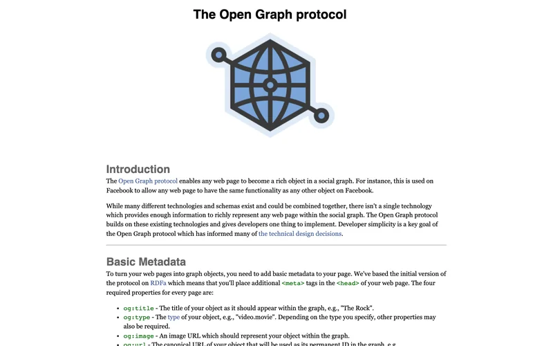 Страница протокола Open Graph с обязательными свойствами