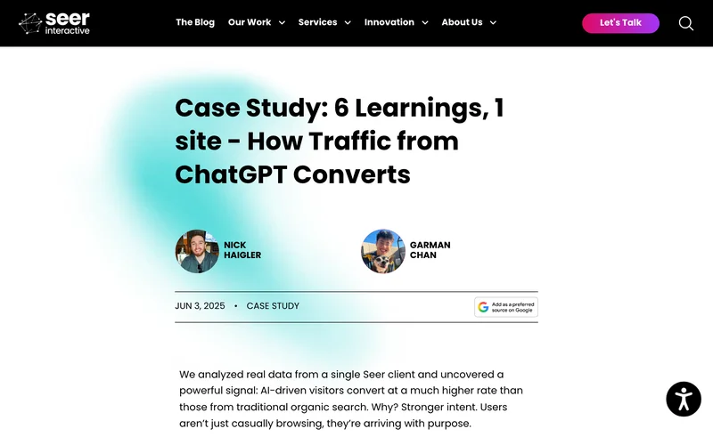 Заглавная страница кейса Seer Interactive про трафик из ChatGPT