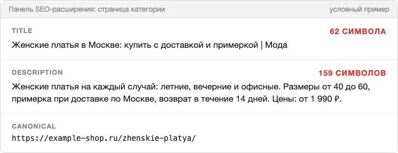 Панель SEO-расширения с длиной Title и Description