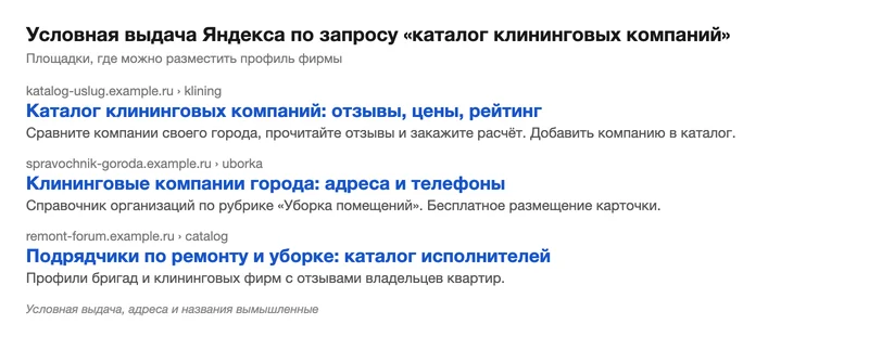 Выдача по запросу о каталогах клининговых компаний
