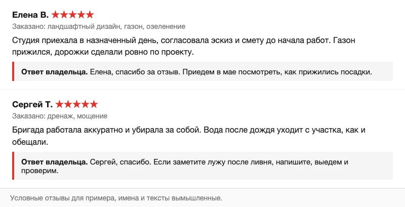 Условные отзывы и ответы владельца