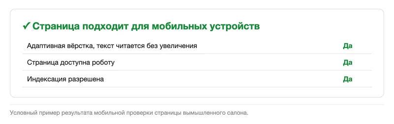 Результат мобильной проверки страницы