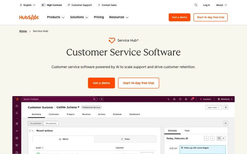 Страница HubSpot Service Hub