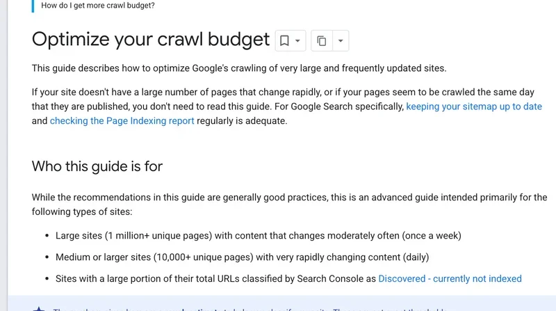 Google Search Central guide: Optimize your crawl budget