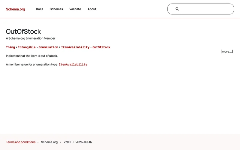 Страница schema.org со значением OutOfStock