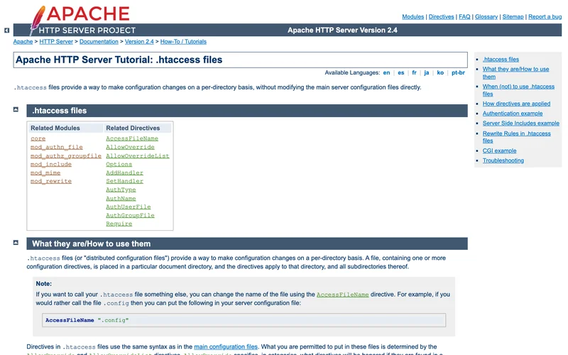 Страница документации Apache о файлах .htaccess