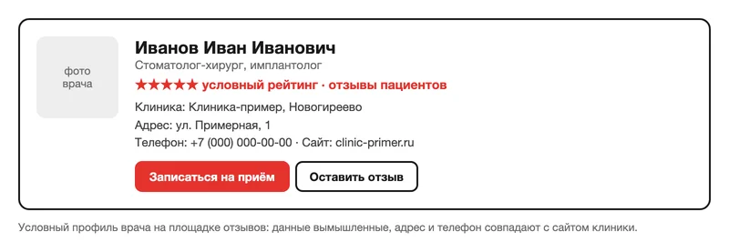 Макет профиля врача на площадке отзывов