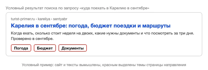 Условный сниппет страницы направления