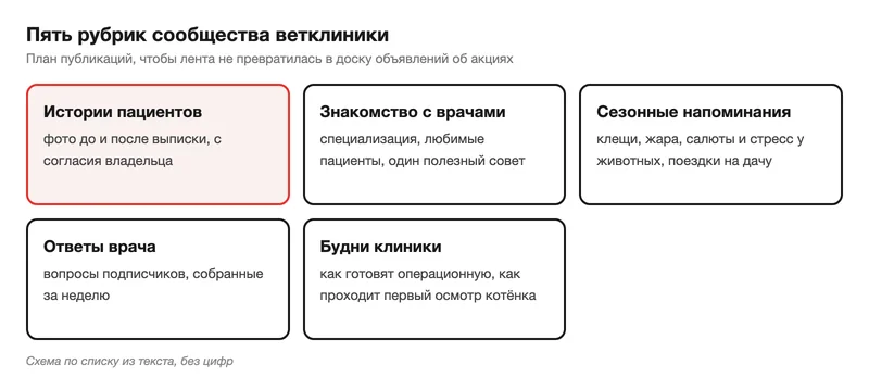 Рубрики сообщества ветеринарной клиники