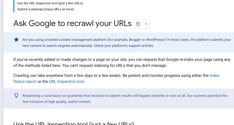 Google Search Central page: Ask Google to recrawl your URLs