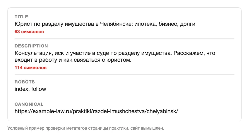 Макет проверки метатегов страницы