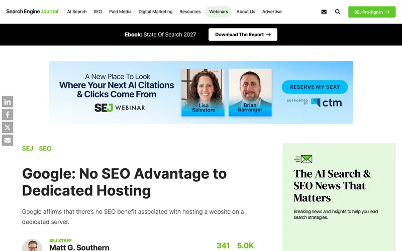 Статья Search Engine Journal про хостинг и SEO