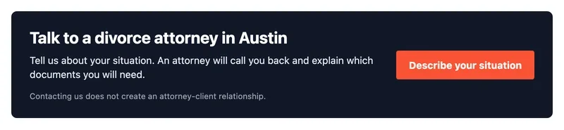 Mockup of a call-to-action block for a divorce attorney in Austin