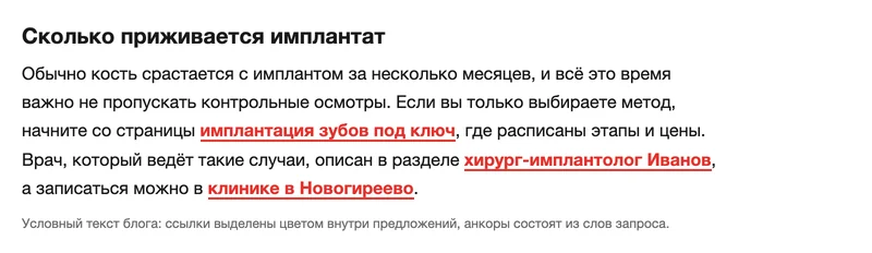 Макет текста блога с внутренними ссылками