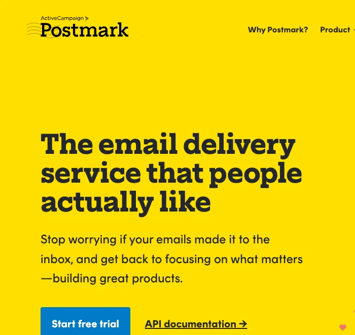 Первый экран сайта Postmark