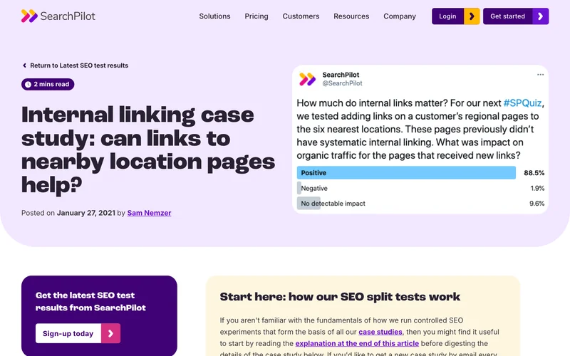 Страница кейса SearchPilot о внутренней перелинковке