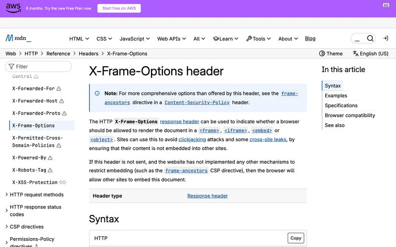 Страница MDN про заголовок X-Frame-Options с примечанием о директиве frame-ancestors