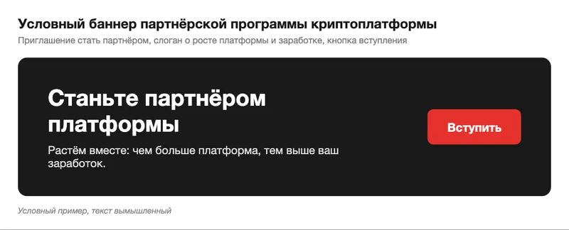 Схема баннера партнёрской программы криптоплатформы