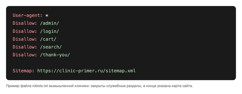 Пример файла robots.txt клиники