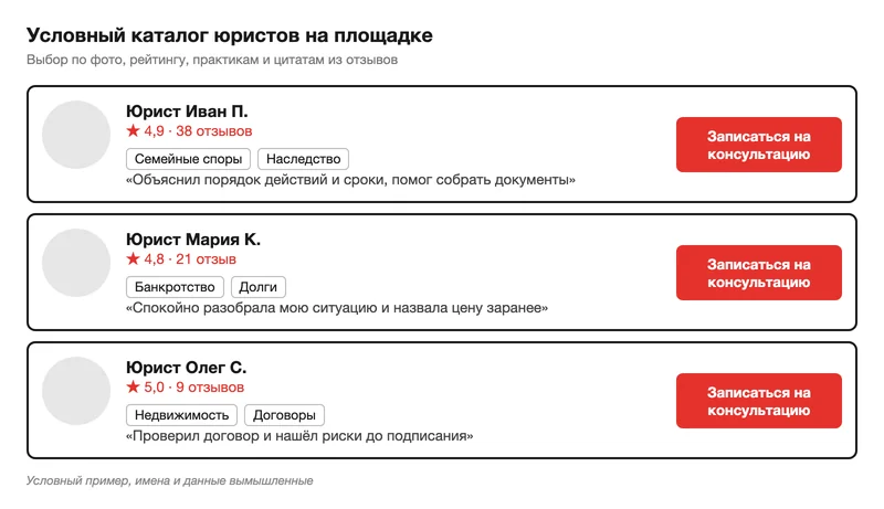 Условный каталог юристов на площадке