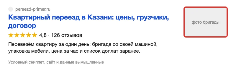 Условный сниппет с рейтингом и фото бригады