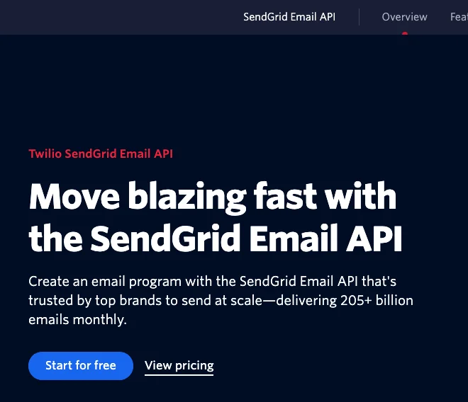 Страница Email API сервиса Twilio SendGrid