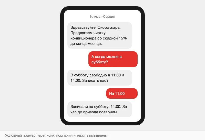 Условная переписка о записи на чистку