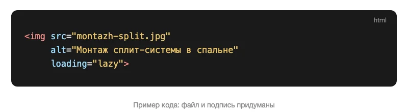 Строка HTML-кода с изображением и атрибутом loading lazy