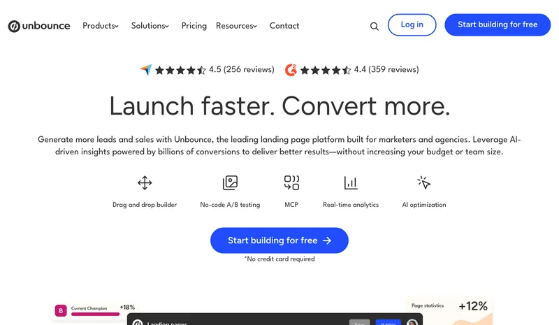 Главная страница Unbounce