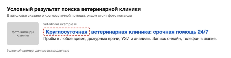 Условный поисковый сниппет ветклиники
