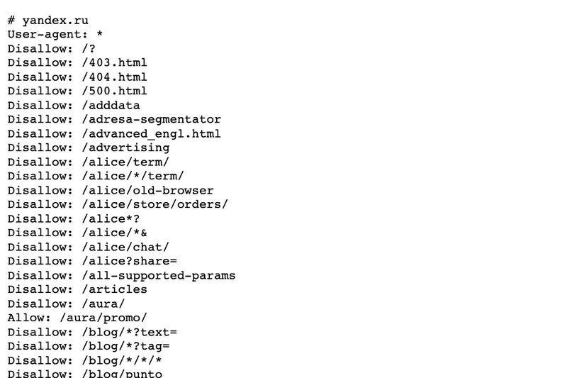 Файл robots.txt с директивами User-agent и Disallow