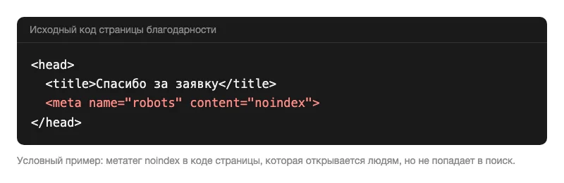 Макет кода с метатегом noindex