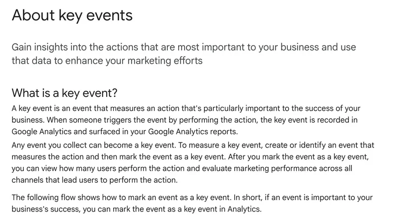 Google Analytics help page About key events