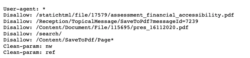 Фрагмент файла robots.txt с запретами и директивами Clean-param